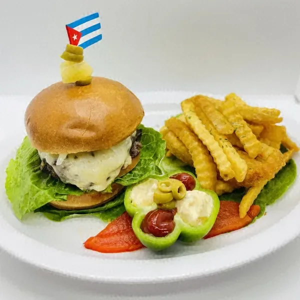 Frita cubana with fries